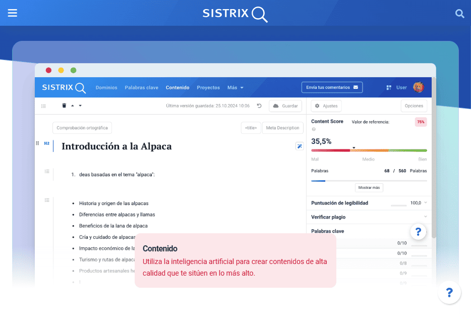 Creación de contenidos con Sistrix Creación de contenidos con Sistrix