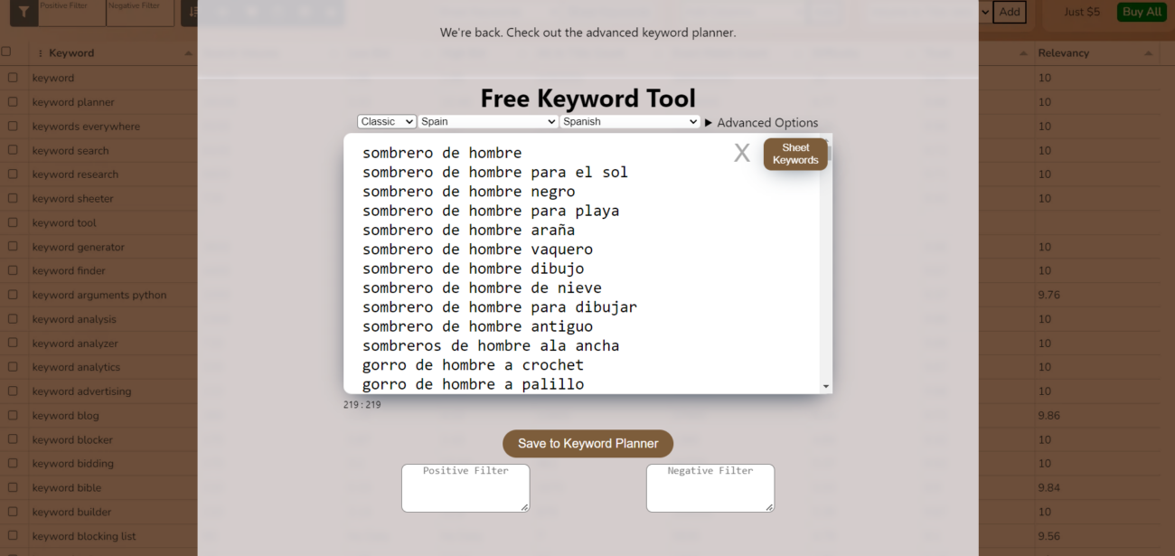 keyword sheeter