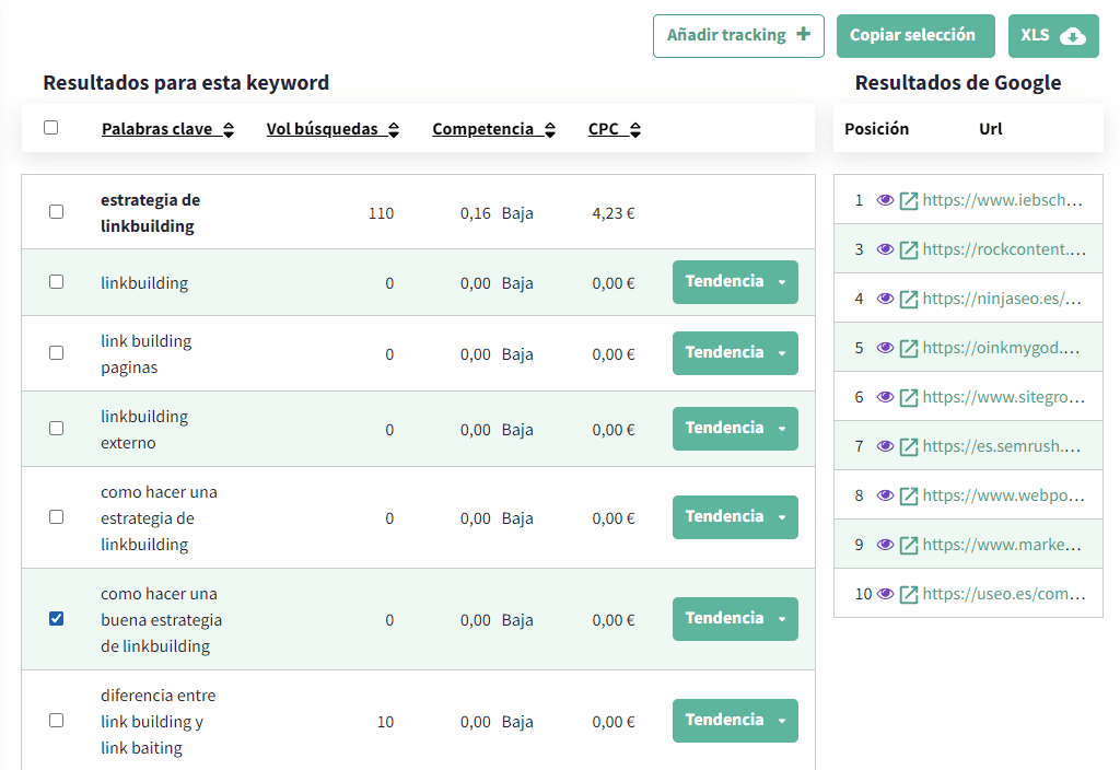 Encontrando keywords long tail con DinoRANK - paso 2