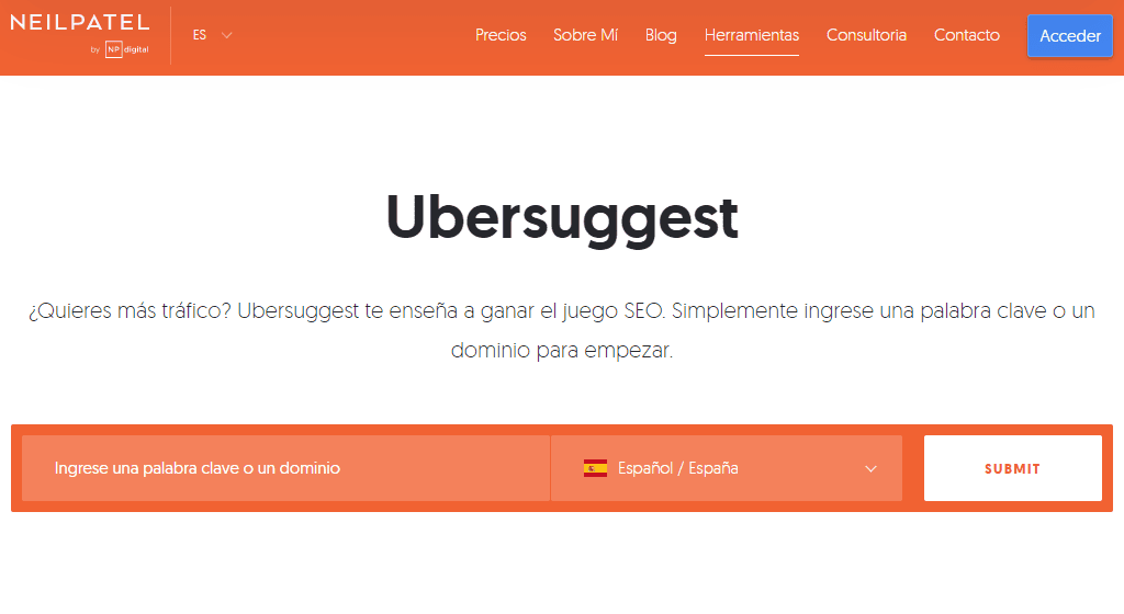 Captura de la herramienta SEO Ubersuggest