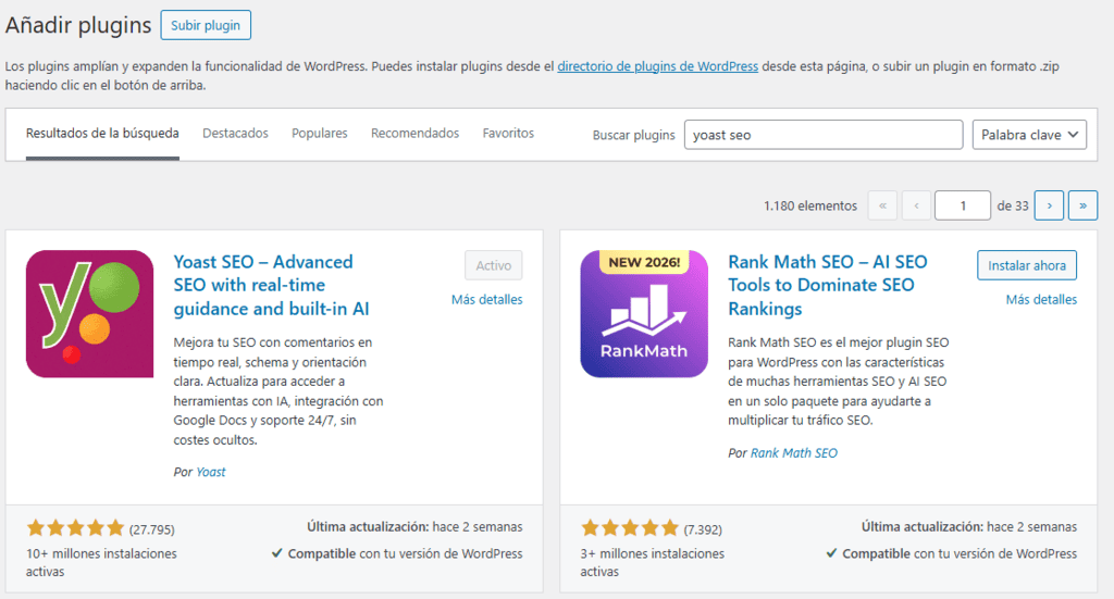 Instación del plugin Yoast SEO en WordPress