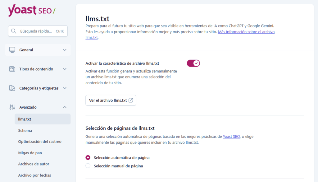 Yoast SEO y el fichero LLMS.txt