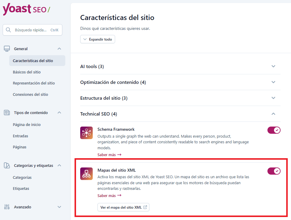Sitemap XML con Yoast SEO