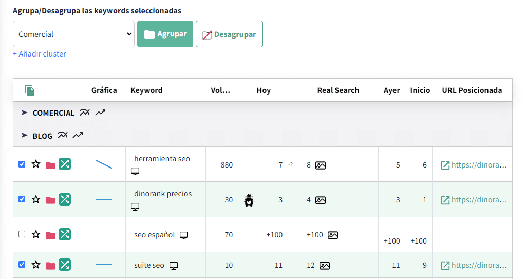 Crear un clúster en el tracker de posiciones de DinoRANK