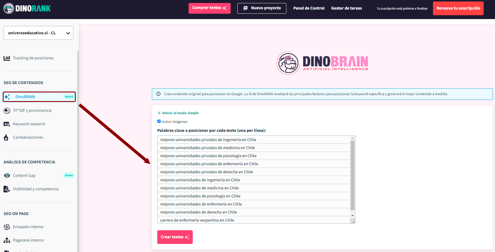 generar textos con Dinobrain