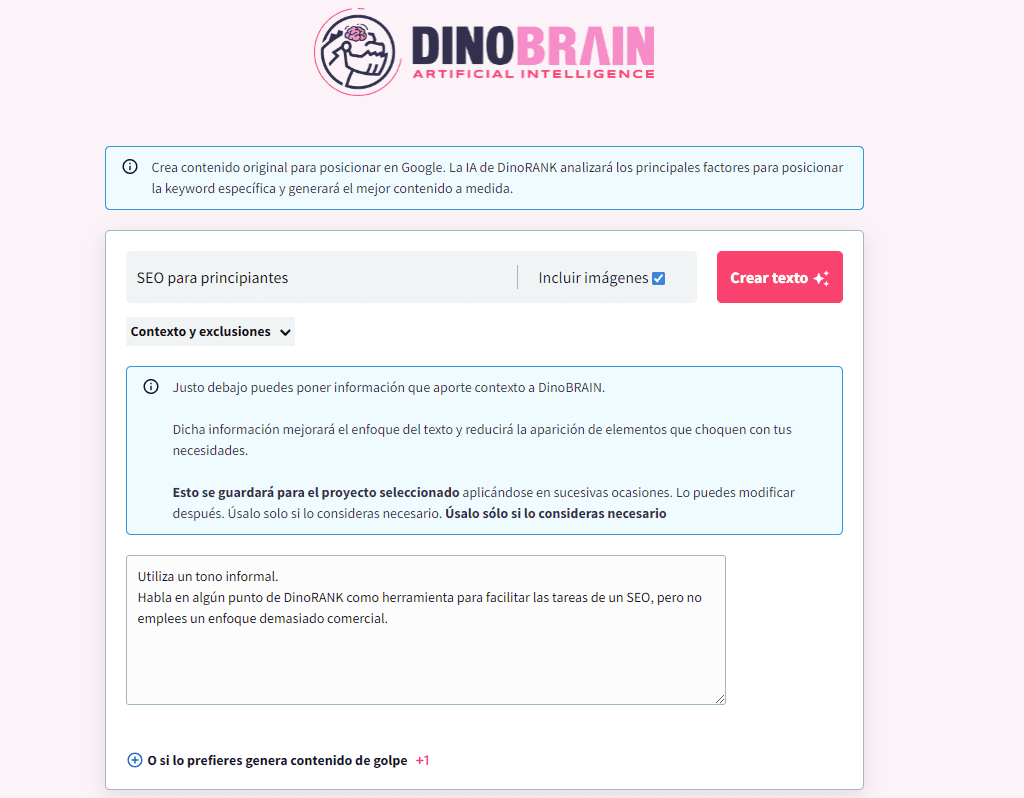 DinoBRAIN, la inteligencia artificial para crear texto de DinoRANK