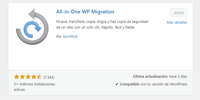 Migración SEO de un sitio web. Fase pre-migración. Plugin de copia de seguridad para WordPress.