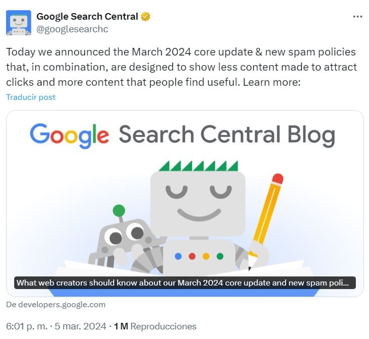 Announcement of the Google Spam Update on March 5, 2024