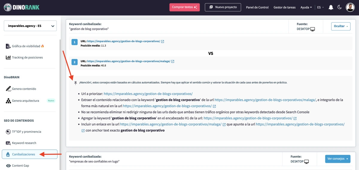 Detector de canibalizaciones en DinoRANK