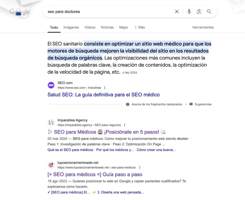 SERP para SEO para doctores