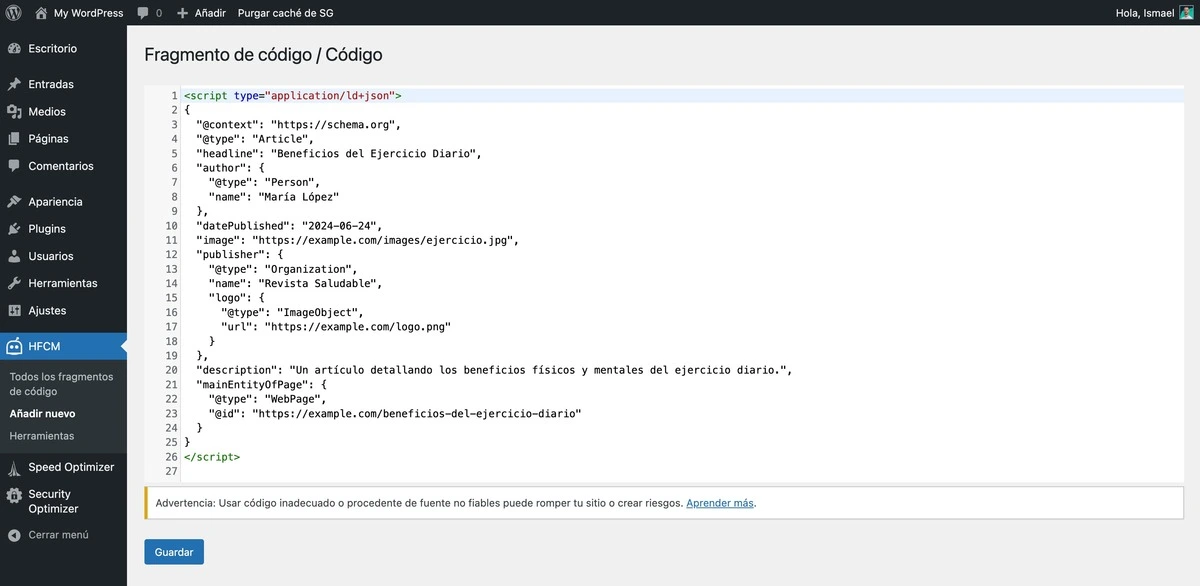 Inserta los fragmentos de código para generar datos estructurados