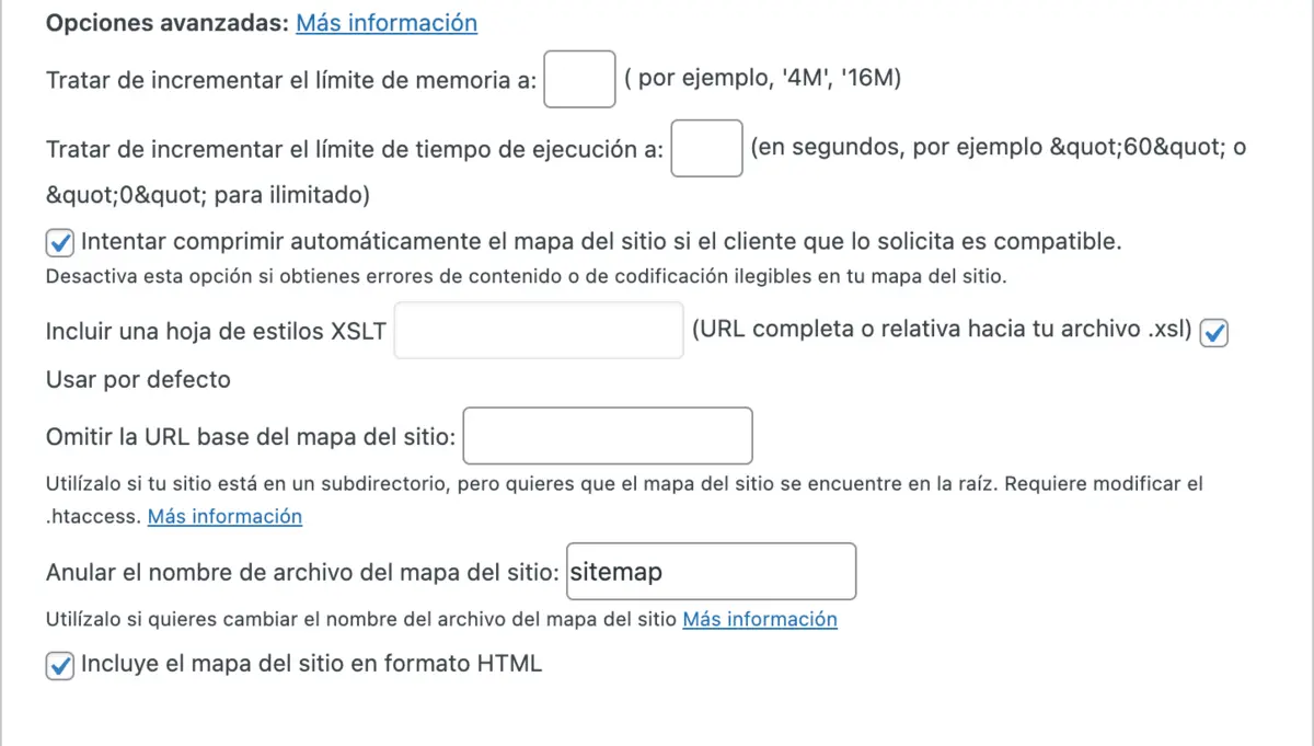Configuración avanzada del plugin Google XML sitemaps