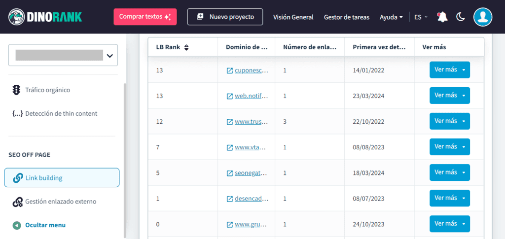 Módulo de Link Building de DinoRANK para una propuesta SEO