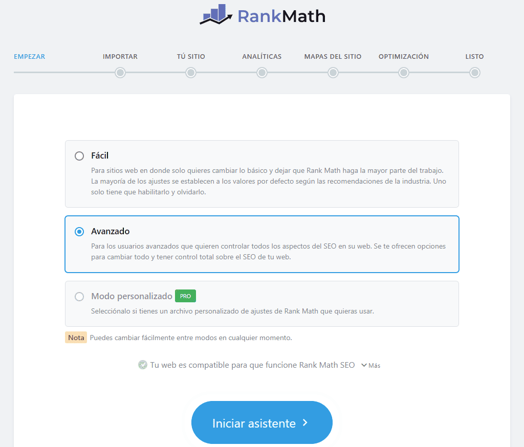 Rank Math: registro y configuración inicial
