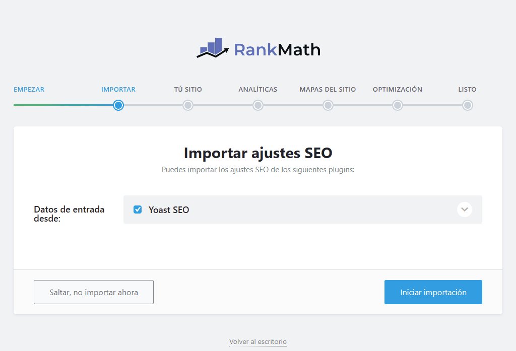 Rank Math: importación de la configuración de Yoast SEO