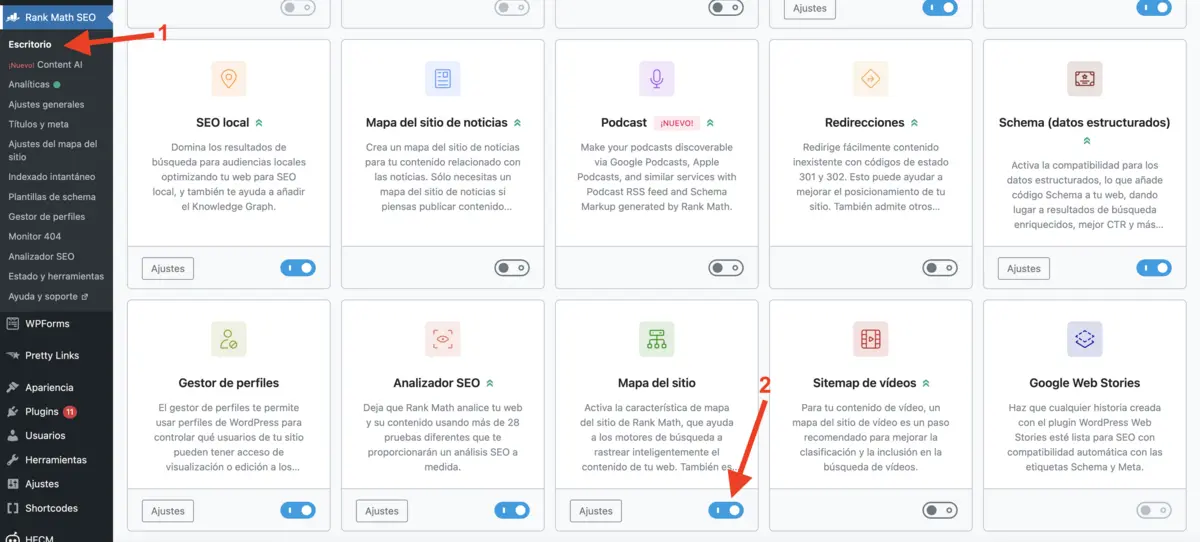 Desactivar sitemap de Rank Math