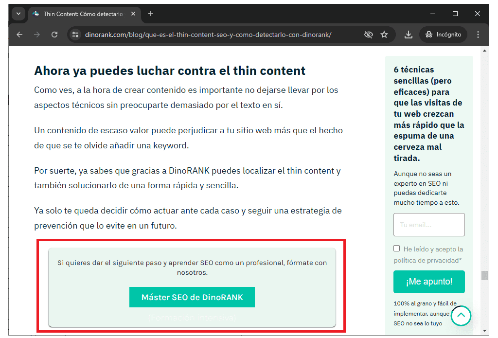 Enlazado interno hacia una landing de ventas