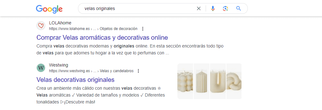 Captura de resultados de Google para ilustrar la importancia de su aspecto para mejorar el CTR