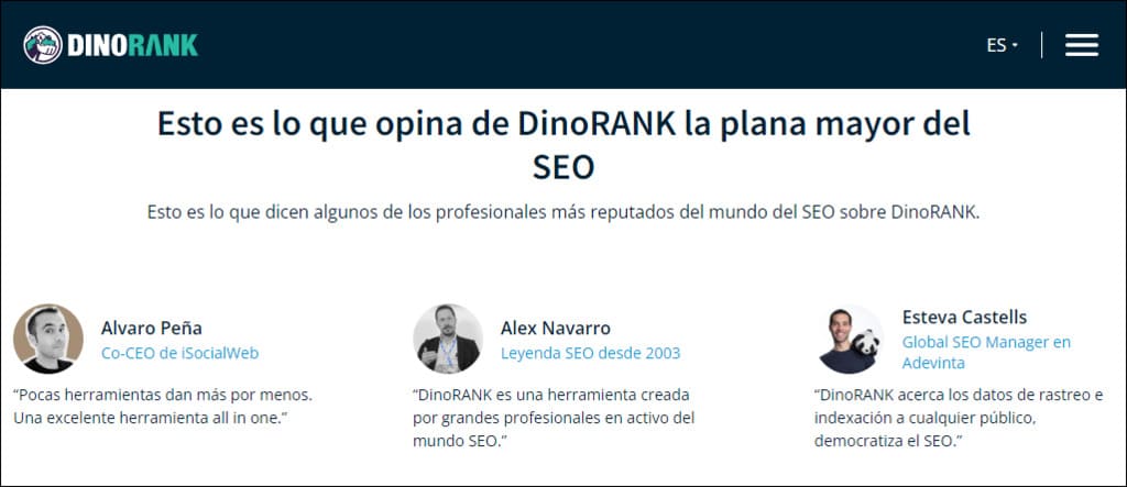 Opiniones de clientes y expertos en la web de DinoRANK