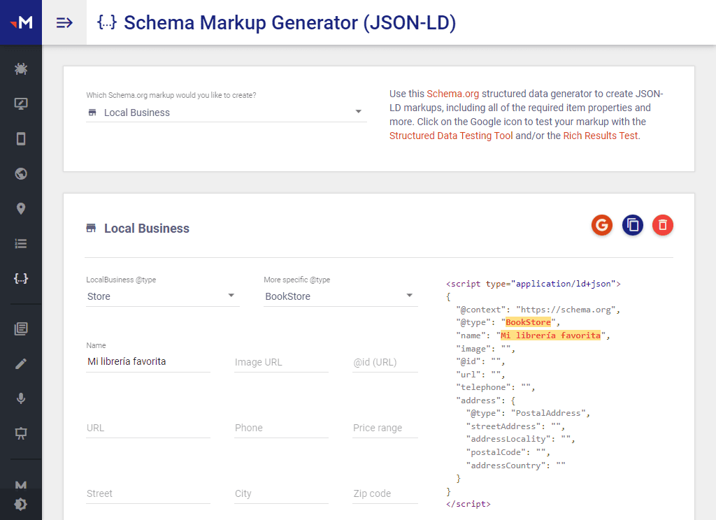 Schema Markup Generator para completar los datos estructurados de tu web en SEO Local