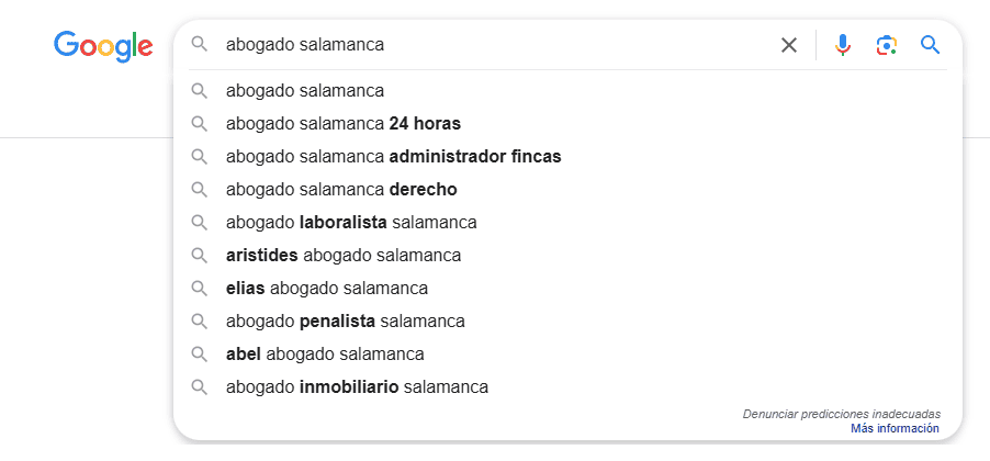 Función autocompletar de Google para SEO local