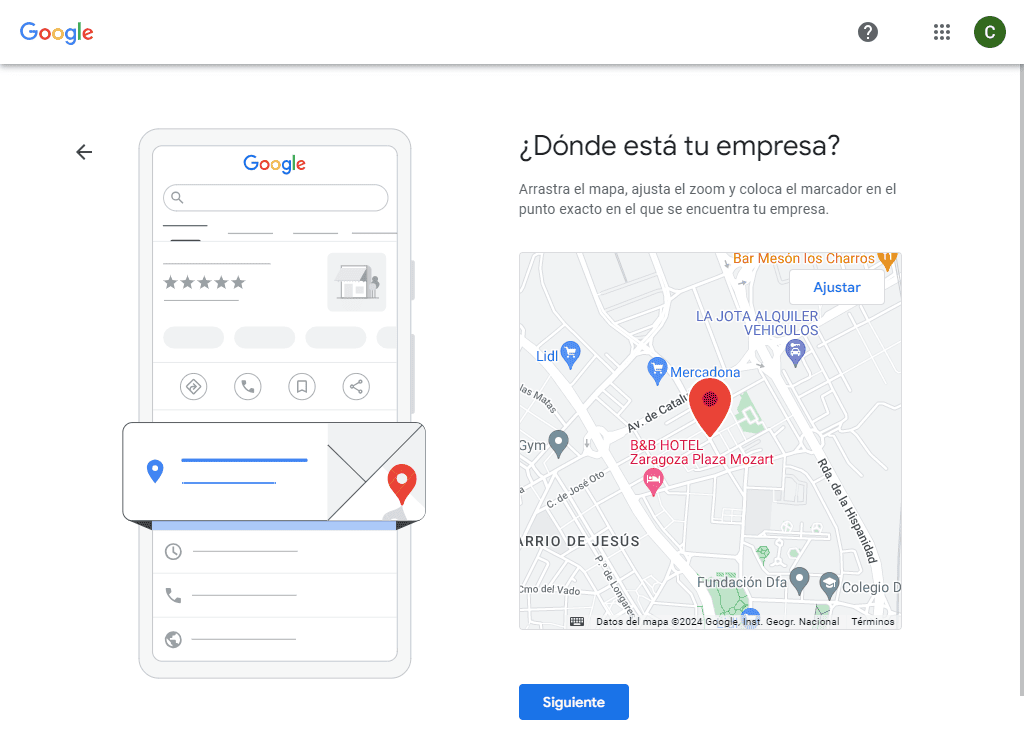 Cómo registrarse en Google My Business: mapa