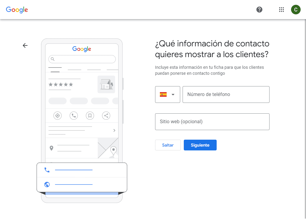 Cómo registrarse en Google My Business: teléfono y sitio web