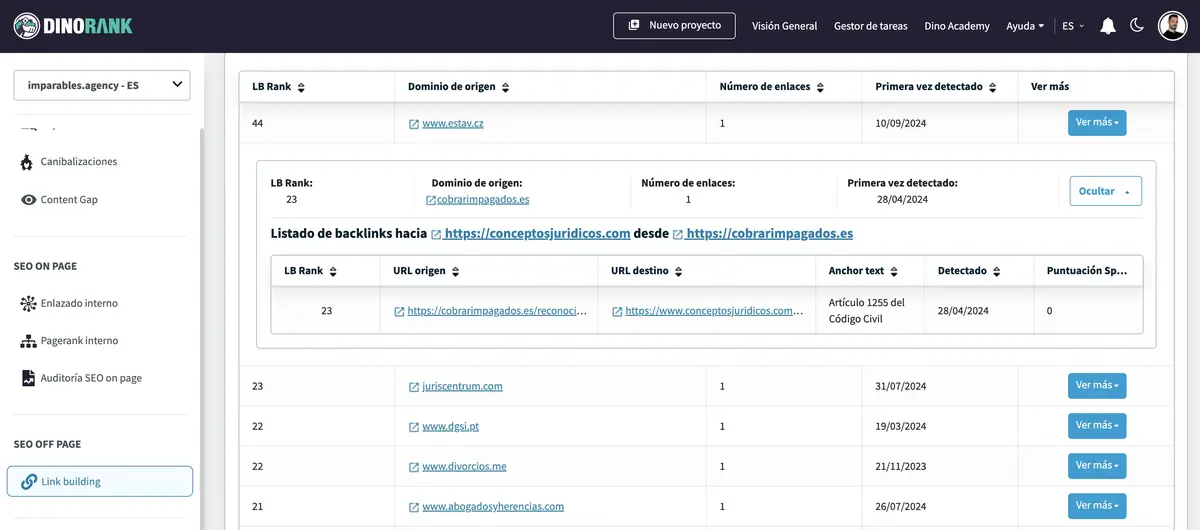 Linkbuilding con DinoRANK