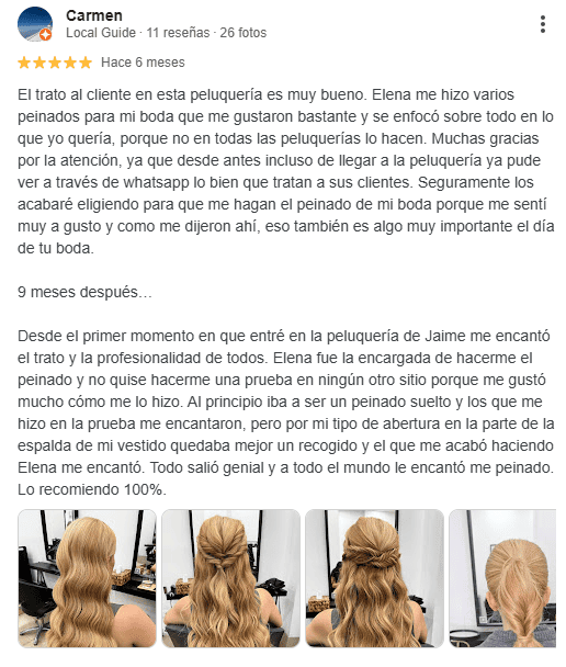 Ejemplo de reseña de calidad en Google My Business