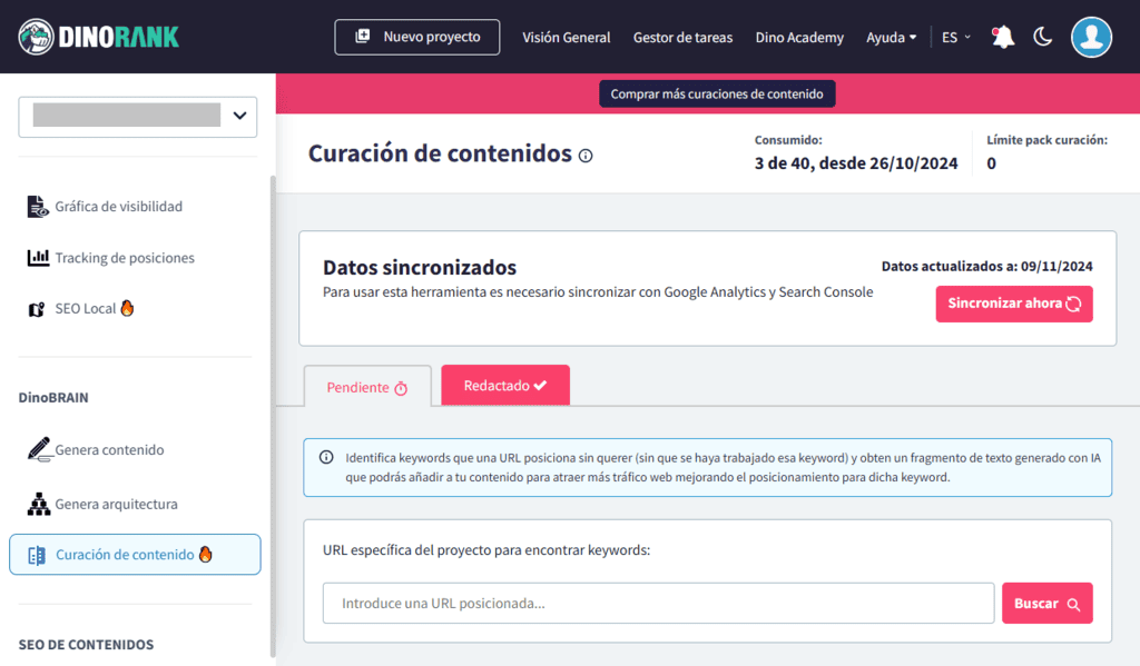 Módulo de curación de contenidos de DinoRANK