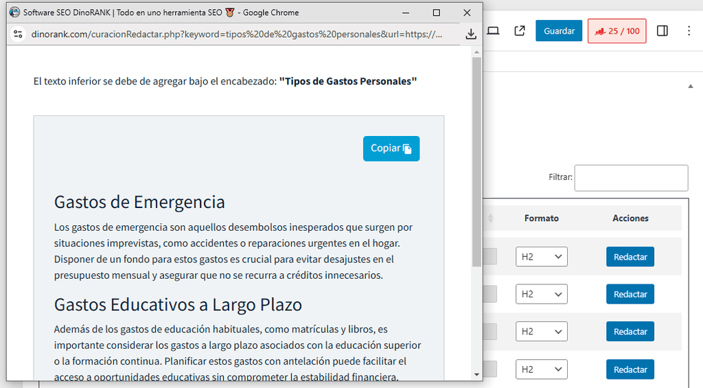 Plugin Dino Curator: generación de texto con IA