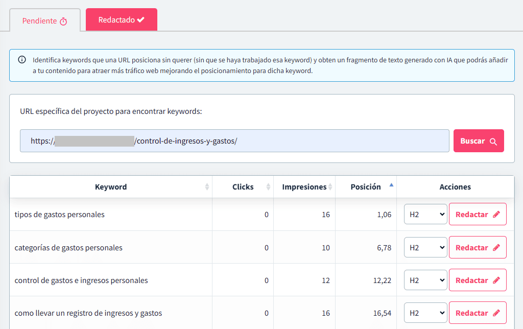 Módulo de curación de contenidos de DinoRANK: resultados