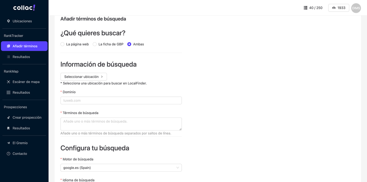 Seguimiento de palabras clave en Collac.io