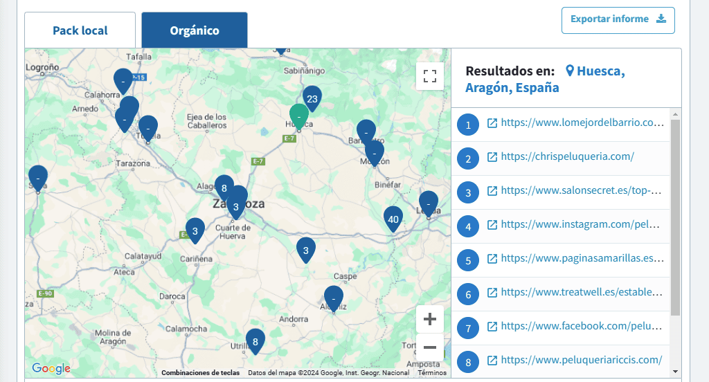 Módulo de SEO local de DinoRANK: mapa búsqueda orgánica