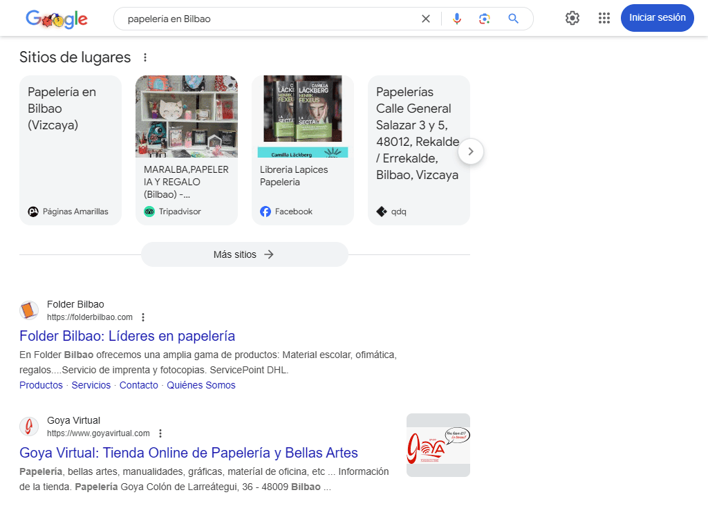 Ejemplo de búsqueda local en Google