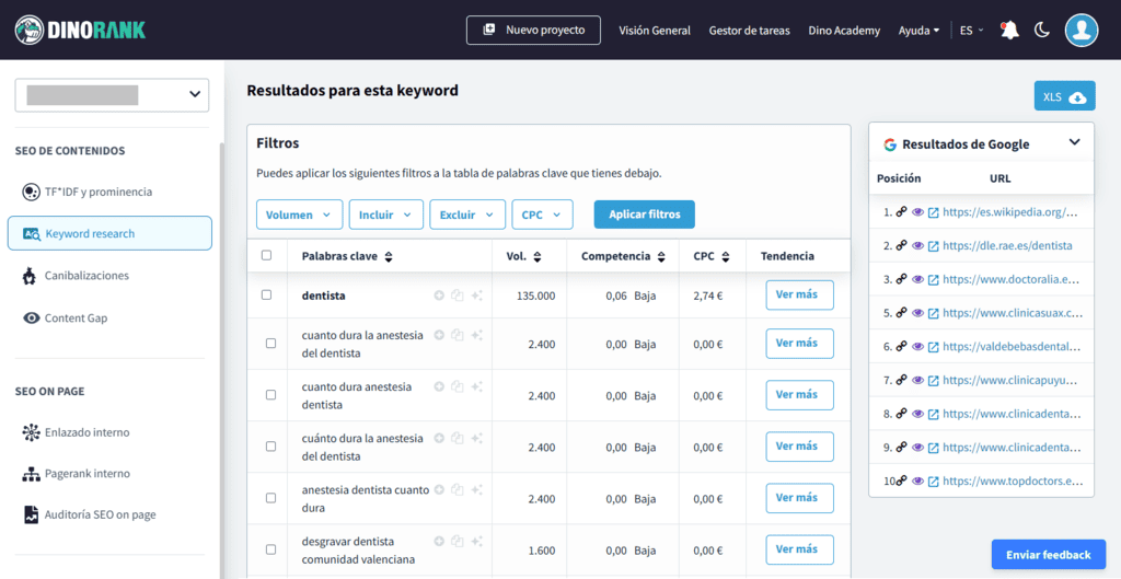 Estudio de palabras clave locales: uso de DinoRANK y su módulo de Keyword Research