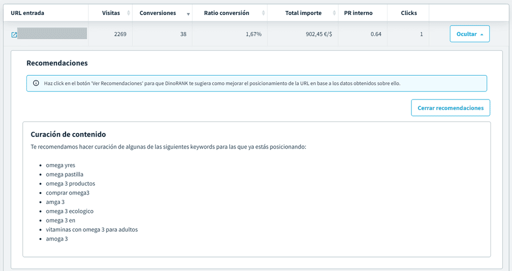Módulo de negocio de DinoRANK: recomendaciones de optimización