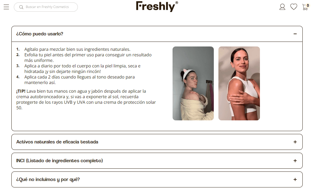 Ejemplo de ficha de producto: Freshly - videos