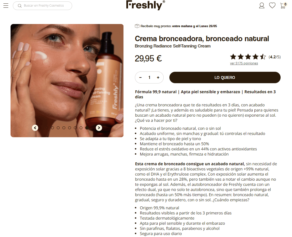 Ejemplo de ficha de producto: Freshly - copywriting