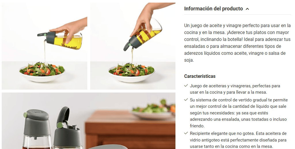 Ejemplo de ficha de producto: Lékué - descripciones