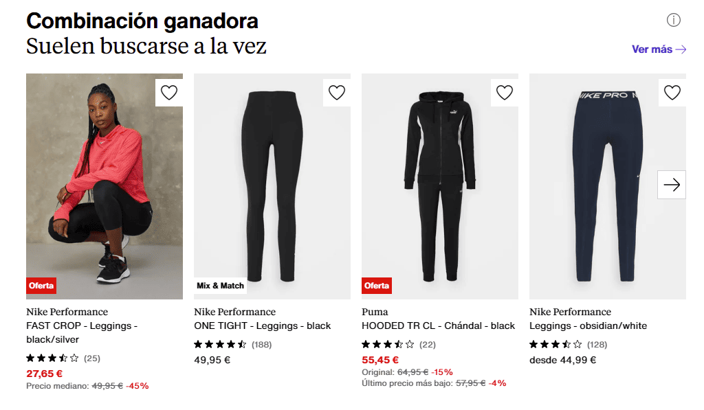 Ejemplo de ficha de producto: Zalando - recomendaciones