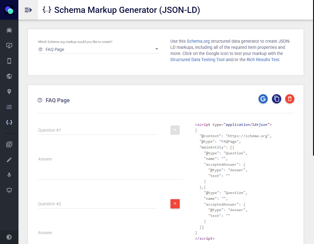 Schema Markup Generator - herramienta para completar datos estructurados