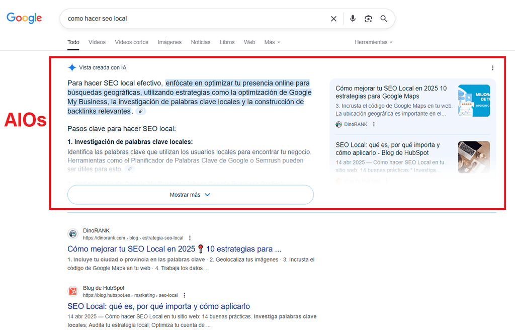 Ejemplo de Google AI Overviews