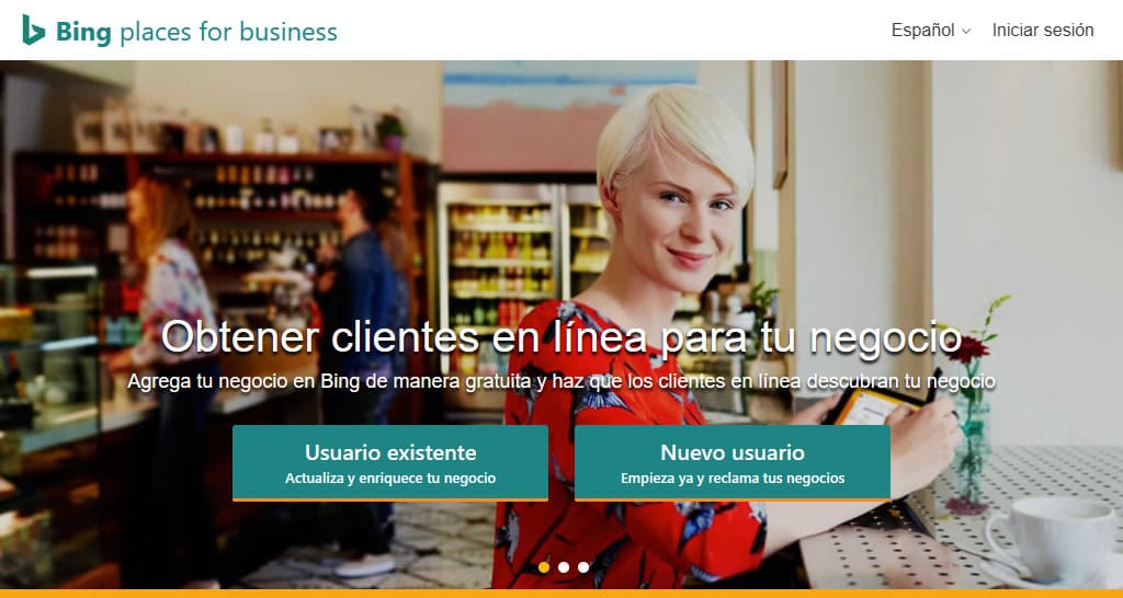 Bing Places: captura de la home