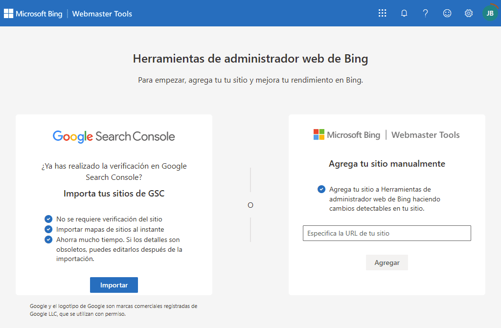 Alta en Bing Webmaster Tools para posicionar en ChatGPT