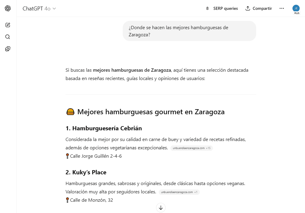 ChatGPT y las recomendaciones de negocios locales