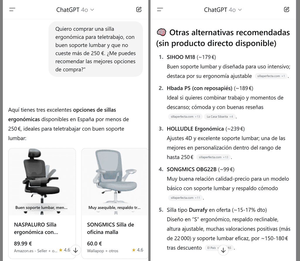 Recomendación de productos por ChatGPT