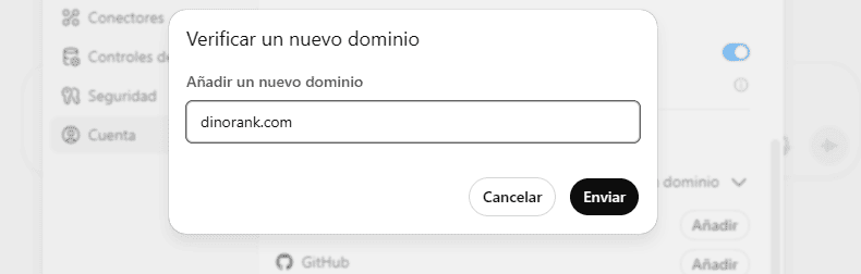 Registro de dominio en ChatGPT: añadir dominio