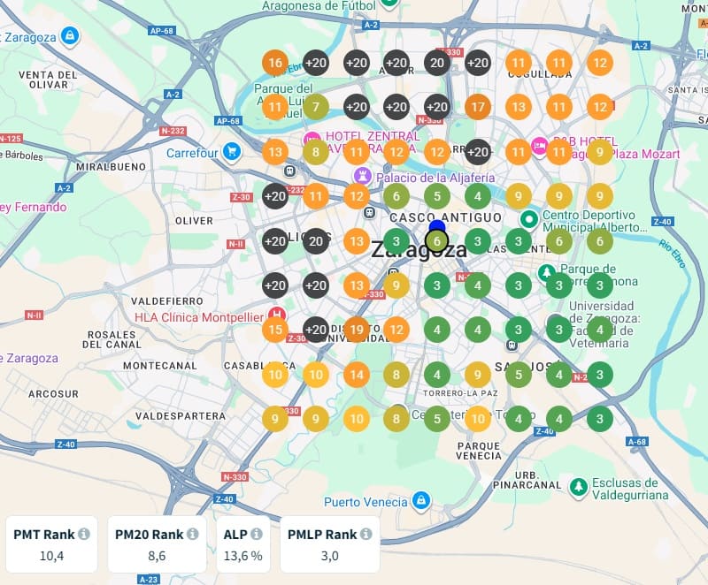 Mapa de GeoGrid en SEO Local: ejemplo 1