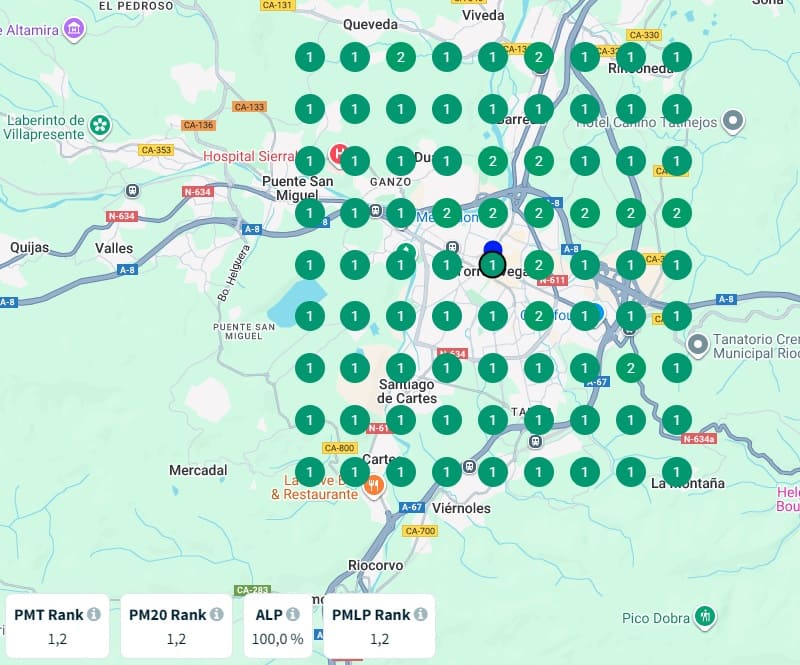 Mapa de GeoGrid en SEO Local: ejemplo 2